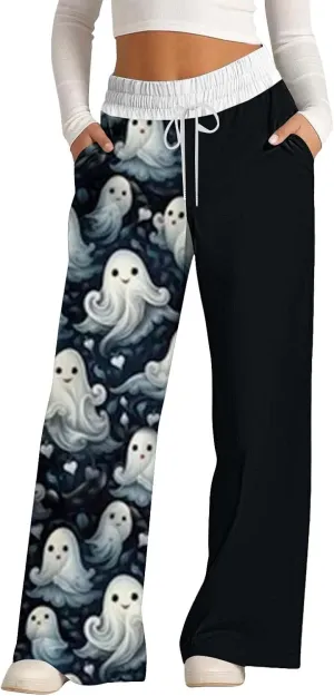 Women'sSweatpants Halloween Printed Overalls Waist Waist Wide Leg Casual Pants Casual Loose Yoga Pants with Pockets
