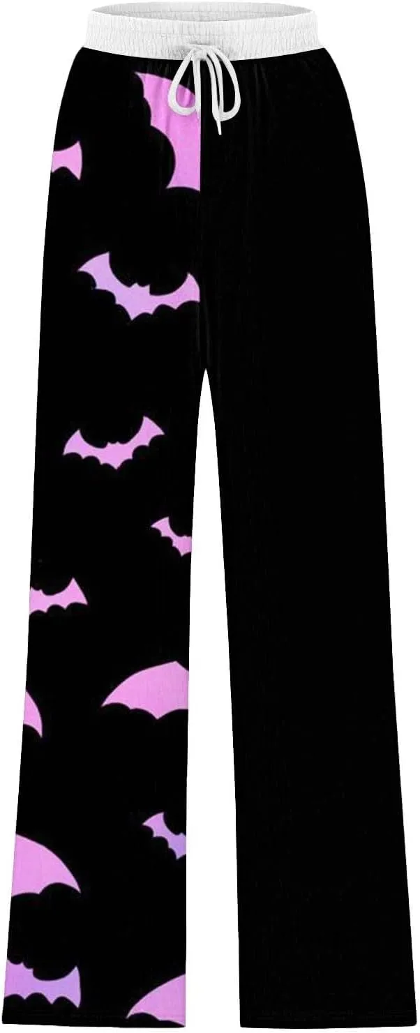 Women'sSweatpants Halloween Printed Overalls Waist Waist Wide Leg Casual Pants Casual Loose Yoga Pants with Pockets