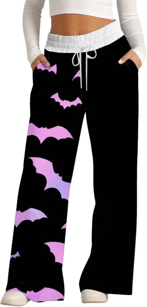 Women'sSweatpants Halloween Printed Overalls Waist Waist Wide Leg Casual Pants Casual Loose Yoga Pants with Pockets