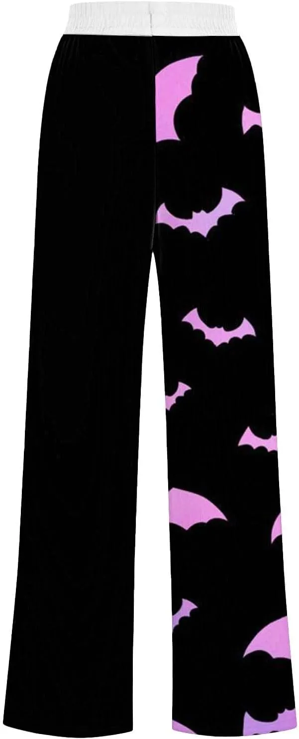 Women'sSweatpants Halloween Printed Overalls Waist Waist Wide Leg Casual Pants Casual Loose Yoga Pants with Pockets