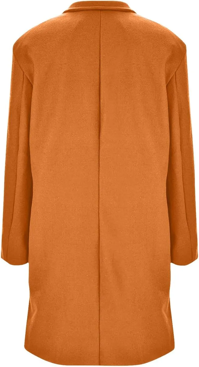 Wool Coats for Women Stand Collar Single Breasted Pea Coats Casual Thicken Fleece Jacket Loose Outerwear with Pocket