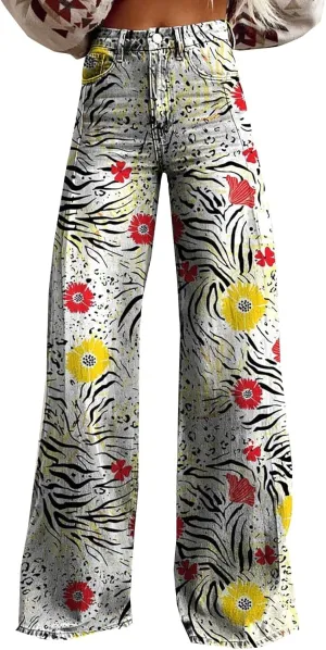 Workout Loose Pants with Pockets Printed Casual Pants Womens Wide Leg Yoga Pants Yoga Pants Joggers for Women with