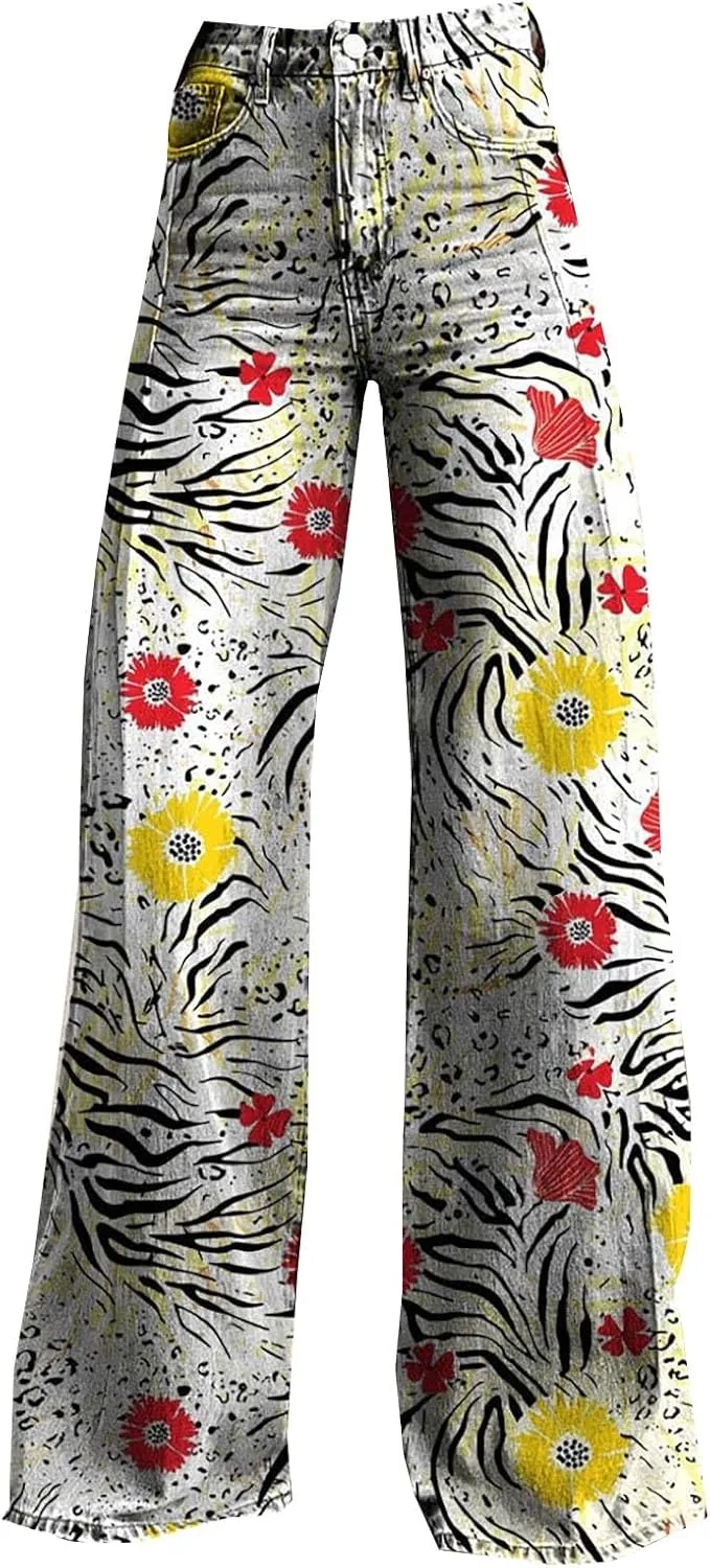 Workout Loose Pants with Pockets Printed Casual Pants Womens Wide Leg Yoga Pants Yoga Pants Joggers for Women with