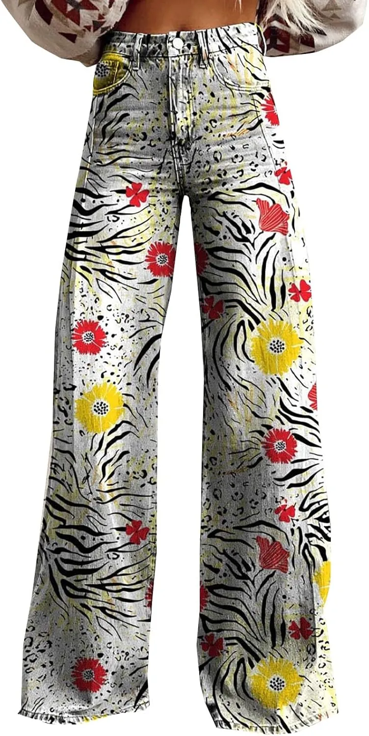 Workout Loose Pants with Pockets Printed Casual Pants Womens Wide Leg Yoga Pants Yoga Pants Joggers for Women with