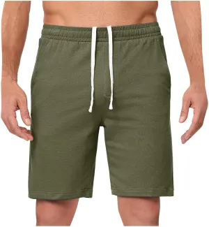 Xiaojmake Men's Cotton Shorts 9" Casual Solid Elastic Waist Drawstring Lightweight Workout Lounge Beach Jersey Sweat Shorts
