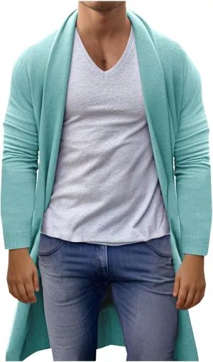 XUNRYAN Men's Open Front Cardigan Knit Ribbed Sweater Jacket Shawl Collar Cardigans Loose Fit Chunky Sweater Coat Pockets