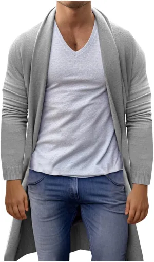 XUNRYAN Men's Open Front Cardigan Knit Ribbed Sweater Jacket Shawl Collar Cardigans Loose Fit Chunky Sweater Coat Pockets