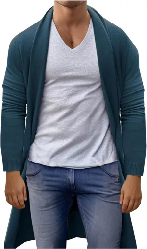 XUNRYAN Men's Open Front Cardigan Knit Ribbed Sweater Jacket Shawl Collar Cardigans Loose Fit Chunky Sweater Coat Pockets