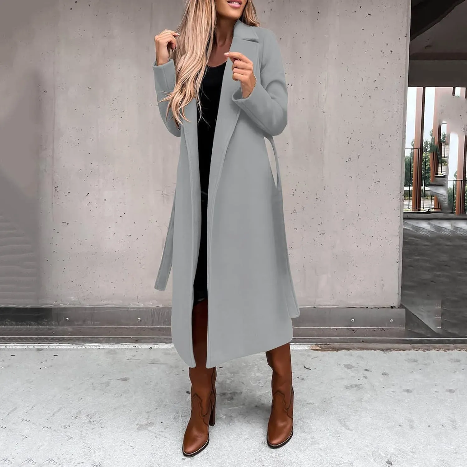 XUNRYAN Trench Coat Women Long Wool-Blend Jackets Slim Fit Winter Fall Casual Blazer Open Front Cardigan Coatigan Overcoat
