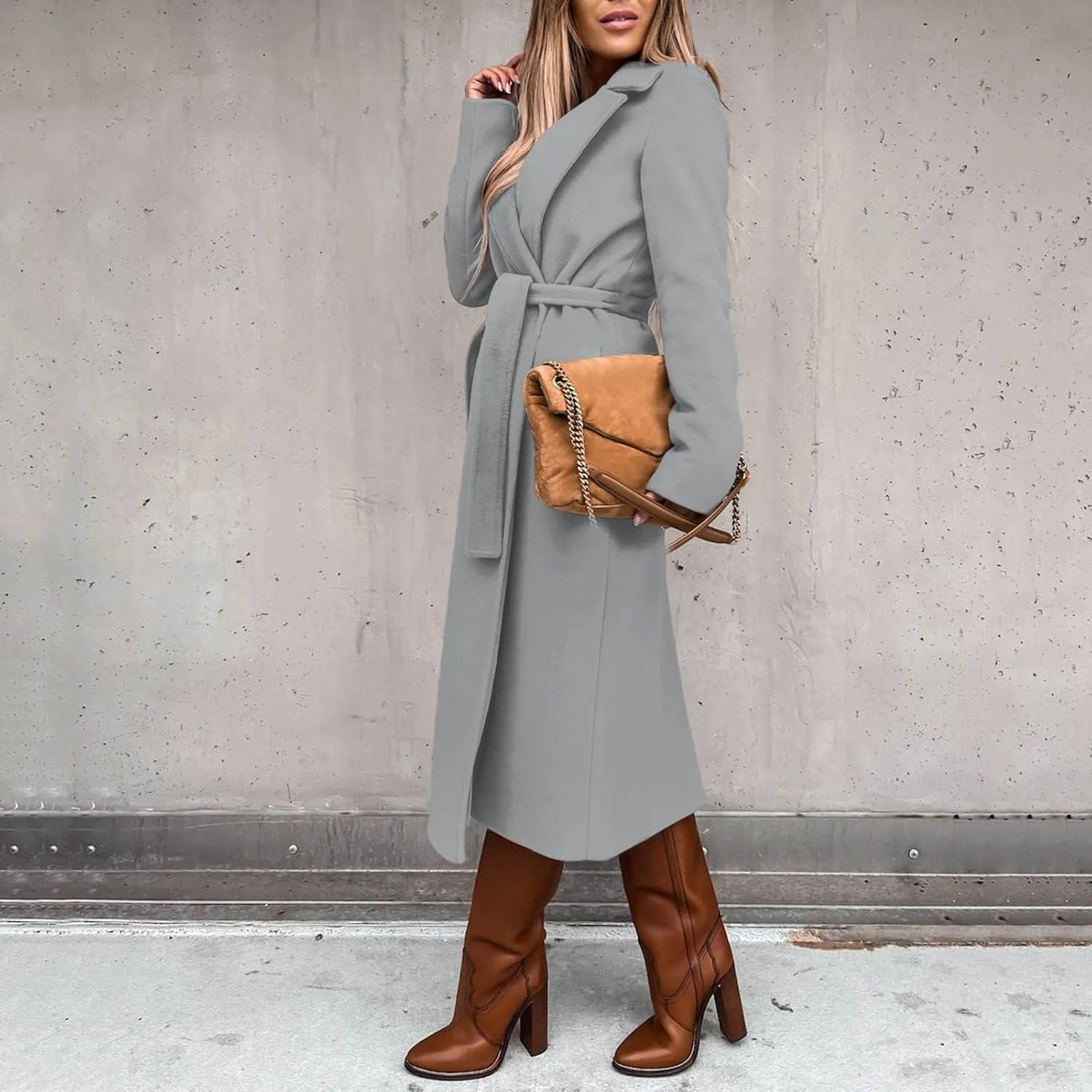 XUNRYAN Trench Coat Women Long Wool-Blend Jackets Slim Fit Winter Fall Casual Blazer Open Front Cardigan Coatigan Overcoat