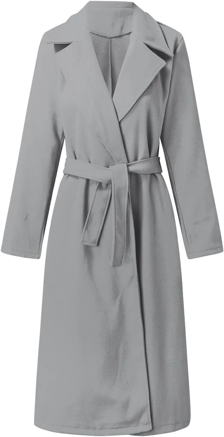 XUNRYAN Trench Coat Women Long Wool-Blend Jackets Slim Fit Winter Fall Casual Blazer Open Front Cardigan Coatigan Overcoat