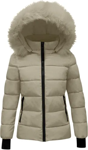 XUNRYAN Winter Jackets Women Puffer Jacket Quilted Short Down Coat Faux-Fur Hooded Anorak Thick Parka Warm Zip Up Outerwear