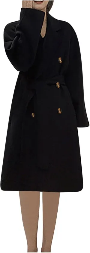 XUNRYAN Womens Classic Trench Coat Long Vintage Wool-Blend Jackets Notch Lapel Casual Peacoat Fashion Overcoat Outwear