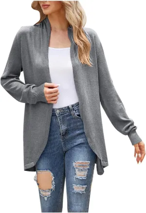 XUNRYAN Women's Draped Dusters Cardigans Open Front Chunky Knit Sweater Oversized Long Sleeve Lightweight Cardigan Outwear
