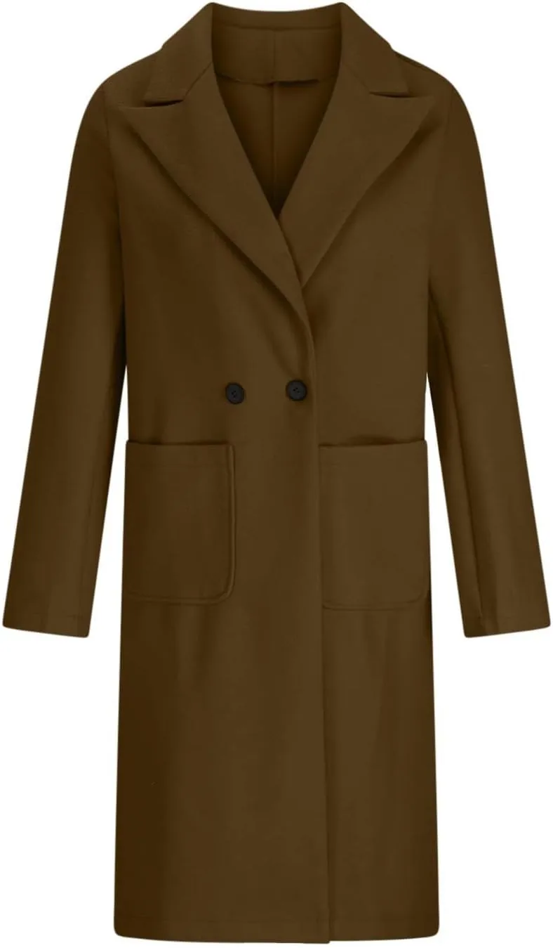 XUNRYAN Womens Trench Coat Long Blazer Jacket Wool- Blend Peacoat Trendy Casual Cardigan Coatigan Fashion Clothes Pockets