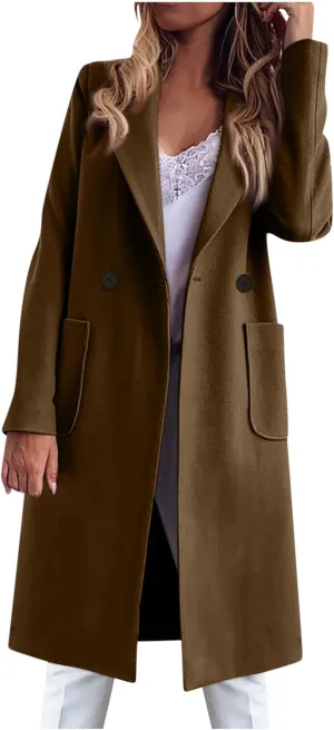 XUNRYAN Womens Trench Coat Long Blazer Jacket Wool- Blend Peacoat Trendy Casual Cardigan Coatigan Fashion Clothes Pockets