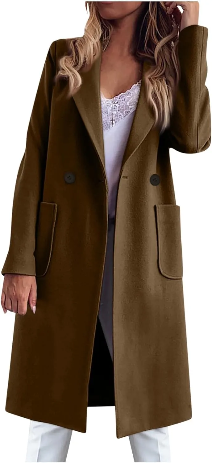 XUNRYAN Womens Trench Coat Long Blazer Jacket Wool- Blend Peacoat Trendy Casual Cardigan Coatigan Fashion Clothes Pockets