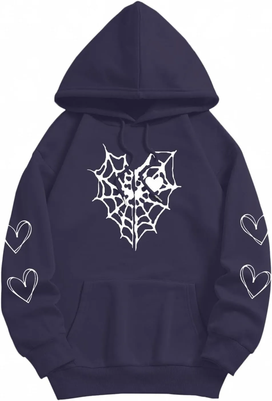 Y2K Hoodies for Women Pullover Print Graphic Pockets Hooded Jacket 90s Long Sleeve Sweatshirt Fall Drop Shoulder with Hood