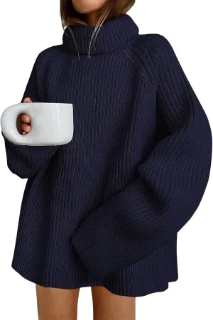 ZWRXW Oversized Turtleneck Chunky Sweaters for Women Ribbed Knit Tunic Long Pullover Sweater Trendy Winter Jumper Tops