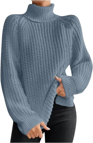 ZWRXW Turtleneck Sweater for Women Classic Oversized Chunky Knit Warm Pullover Fall Winter Ribbed Solid Color Jumper Tops