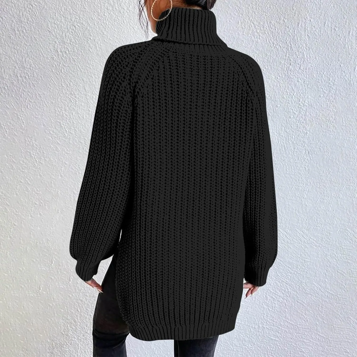 ZWRXW Turtleneck Sweater for Women Classic Oversized Chunky Knit Warm Pullover Fall Winter Ribbed Solid Color Jumper Tops