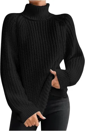 ZWRXW Turtleneck Sweater for Women Classic Oversized Chunky Knit Warm Pullover Fall Winter Ribbed Solid Color Jumper Tops