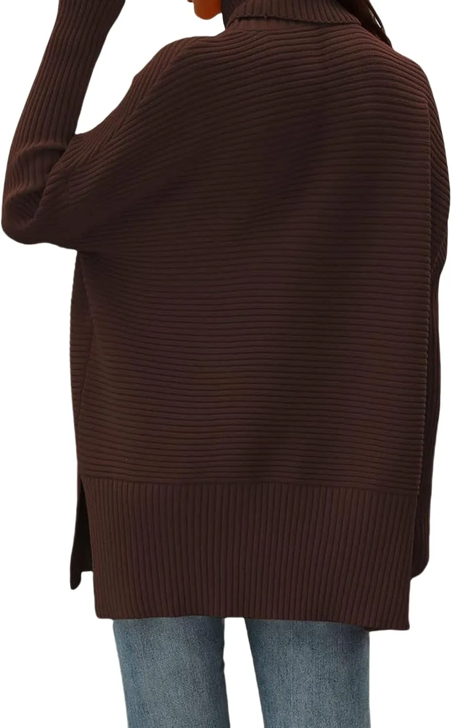 ZWRXW Women's Oversized Turtleneck Sweaters Batwing Sleeve Spilt Hem Tunic Pullover Trendy Winter Ribbed Knit Jumper Sweater